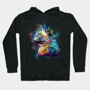 Colorful cute watercolor cat, tattoo, rainbow color, colored, psychedelic Hoodie